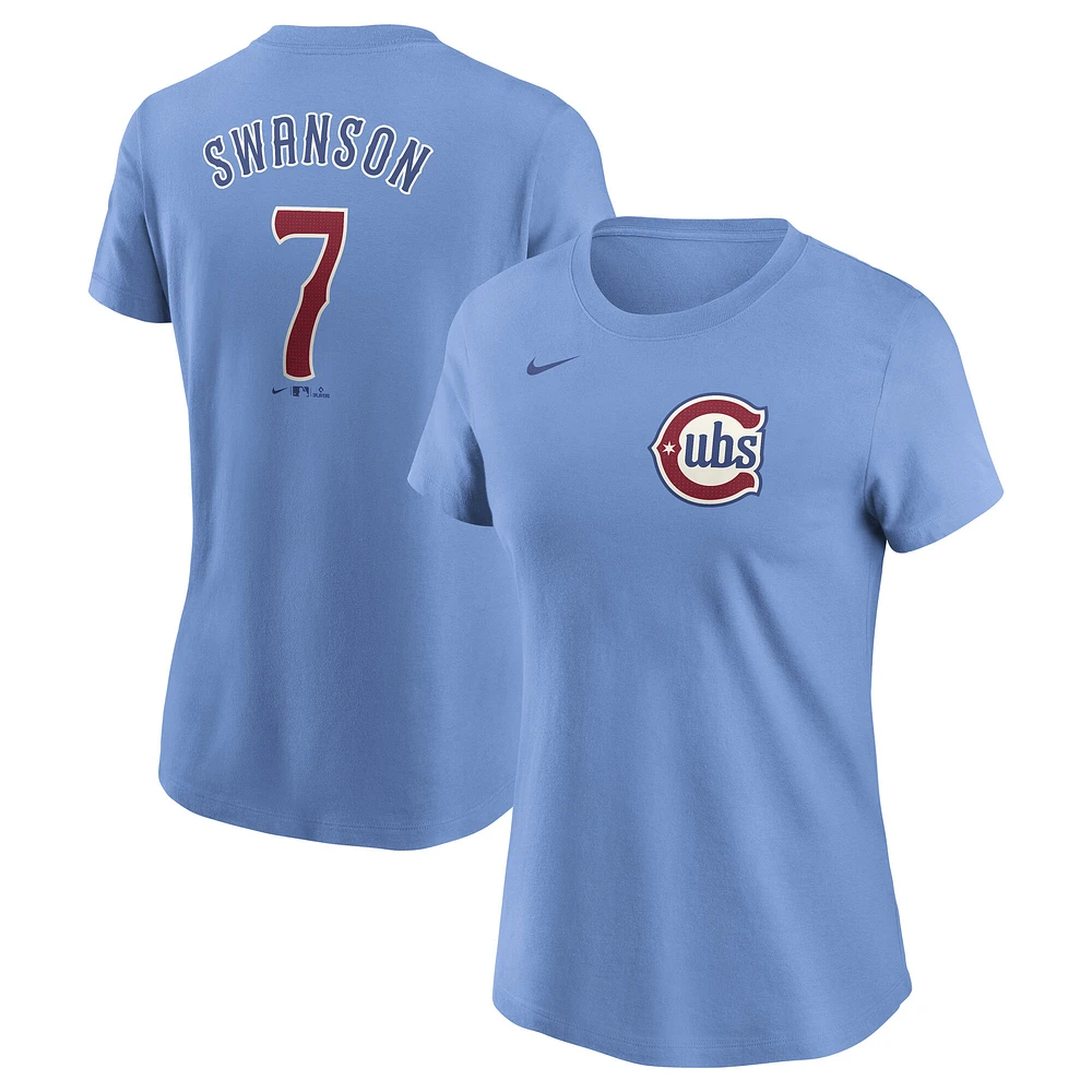 Women's Nike Dansby Swanson Baby Blue Chicago Cubs Fuse Name & Number T-Shirt