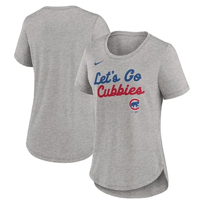 Women's Nike Heather Gray Chicago Cubs Script Tri-Blend T-Shirt
