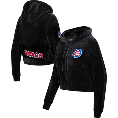 Veste de survêtement à capuche Pro Standard Chicago Cubs Classic Velvet Full-Zip pour femme, noire