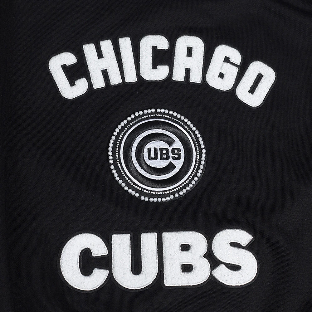 V110751 Cubs SWTLADCRW LCCC314724-BLK #3 - COL RAS DU COU POUR FEMMES NOIR AVEC PERLES CÔTELÉES FLC