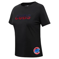 Women's Pro Standard  Black Chicago Cubs Rhinestone Slim Fit T-Shirt