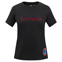 Women's Pro Standard  Black Chicago Cubs Rhinestone Slim Fit T-Shirt