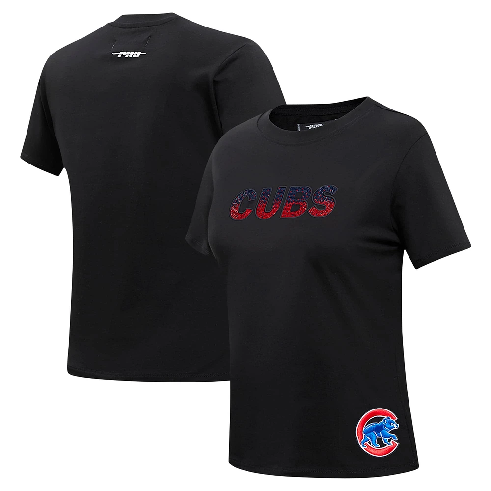 Women's Pro Standard Black Chicago Cubs Rhinestone Slim Fit T-Shirt