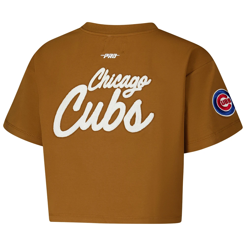 Women's Pro Standard Brown Chicago Cubs Paint The City Cropped Boxy T-Shirt