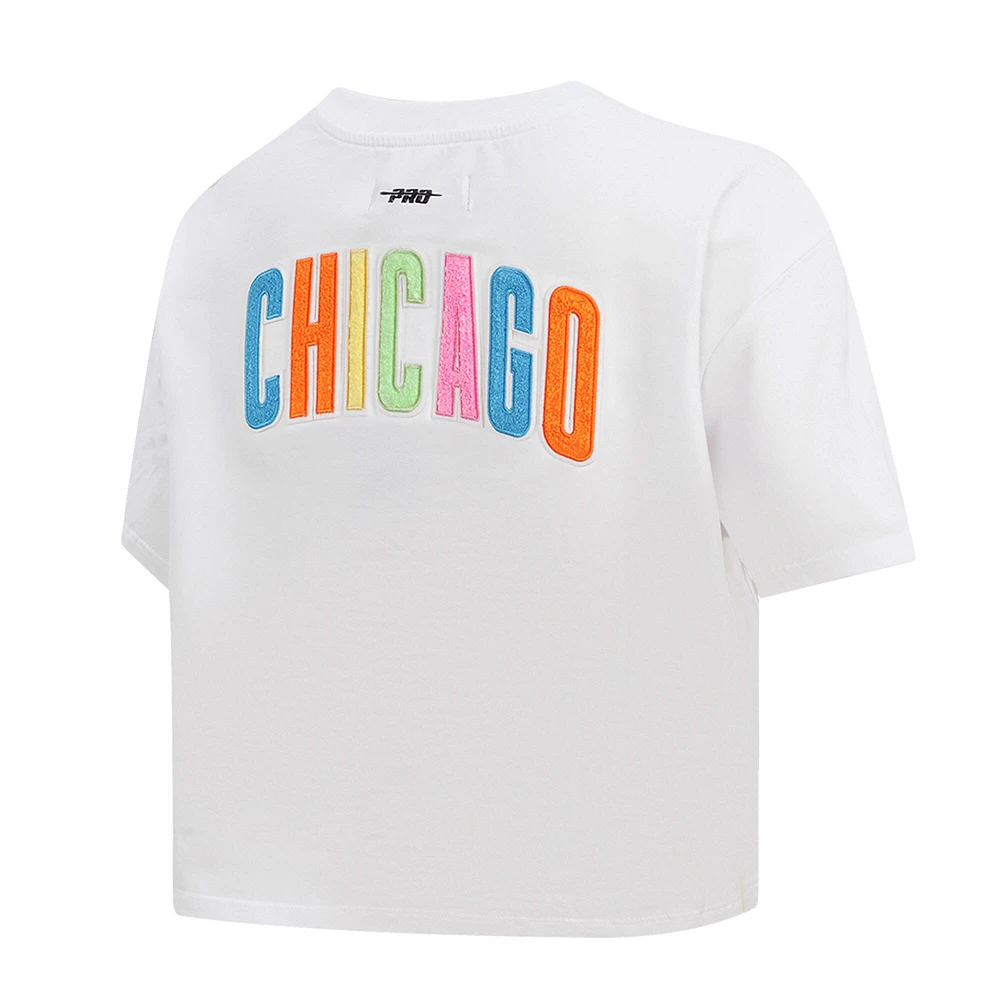 Women's Pro Standard White Chicago Cubs Washed Neon Cropped Boxy T-Shirt