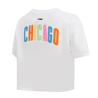 Women's Pro Standard White Chicago Cubs Washed Neon Cropped Boxy T-Shirt
