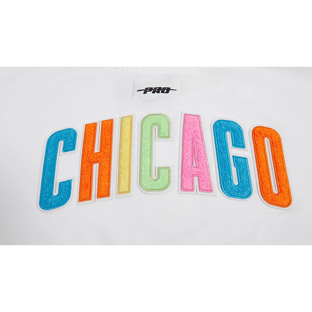 Women's Pro Standard White Chicago Cubs Washed Neon Cropped Boxy T-Shirt