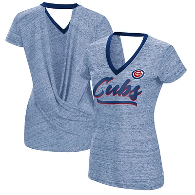 Women's Touch Royal Chicago Cubs Halftime Back Wrap Top V-Neck T-Shirt