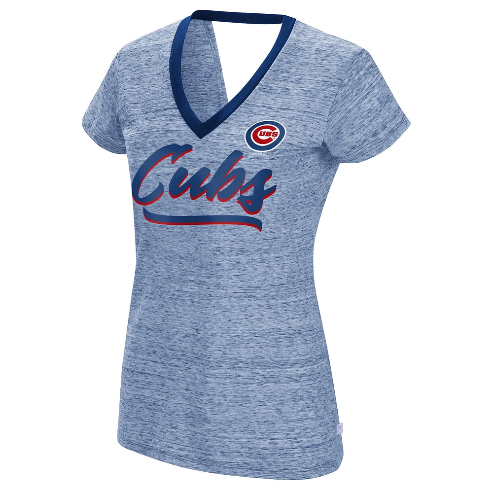 Women's Touch Royal Chicago Cubs Halftime Back Wrap Top V-Neck - T-Shirt