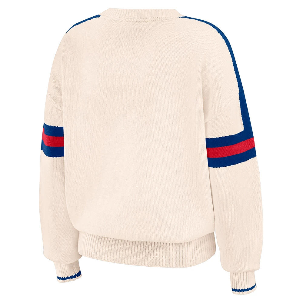Women's WEAR by Erin Andrews  Cream Chicago Cubs Stripe Pullover Sweater