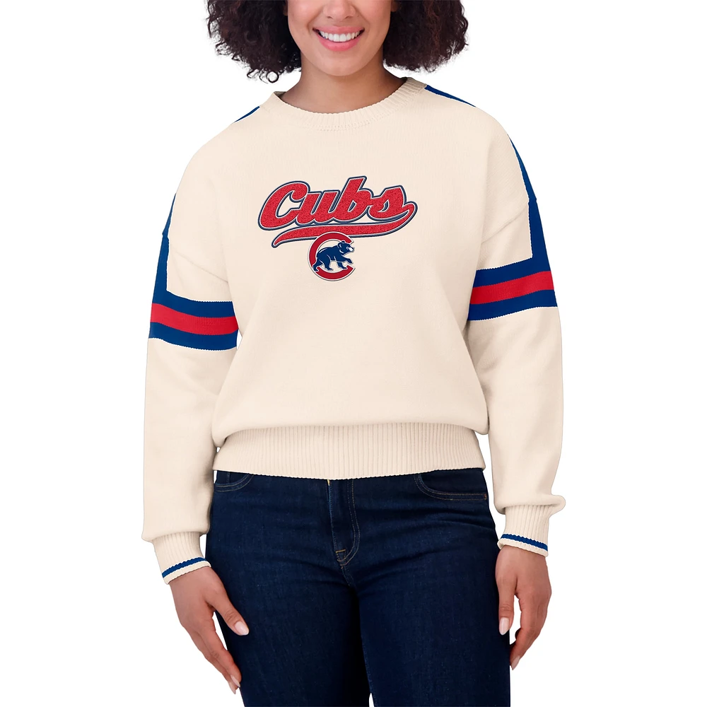 Women's WEAR by Erin Andrews  Cream Chicago Cubs Stripe Pullover Sweater