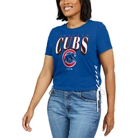 Women's WEAR by Erin Andrews Royal Chicago Cubs Side Lace-Up Cropped T-Shirt
