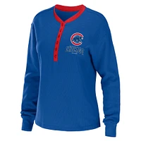 Women's WEAR by Erin Andrews Royal Chicago Cubs Waffle Henley Long Sleeve T-Shirt