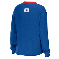 Women's WEAR by Erin Andrews Royal Chicago Cubs Waffle Henley Long Sleeve T-Shirt