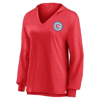 Women's Fanatics Red Chicago Fire Iconic Slub Lightweight V-Neck Pullover Hoodie