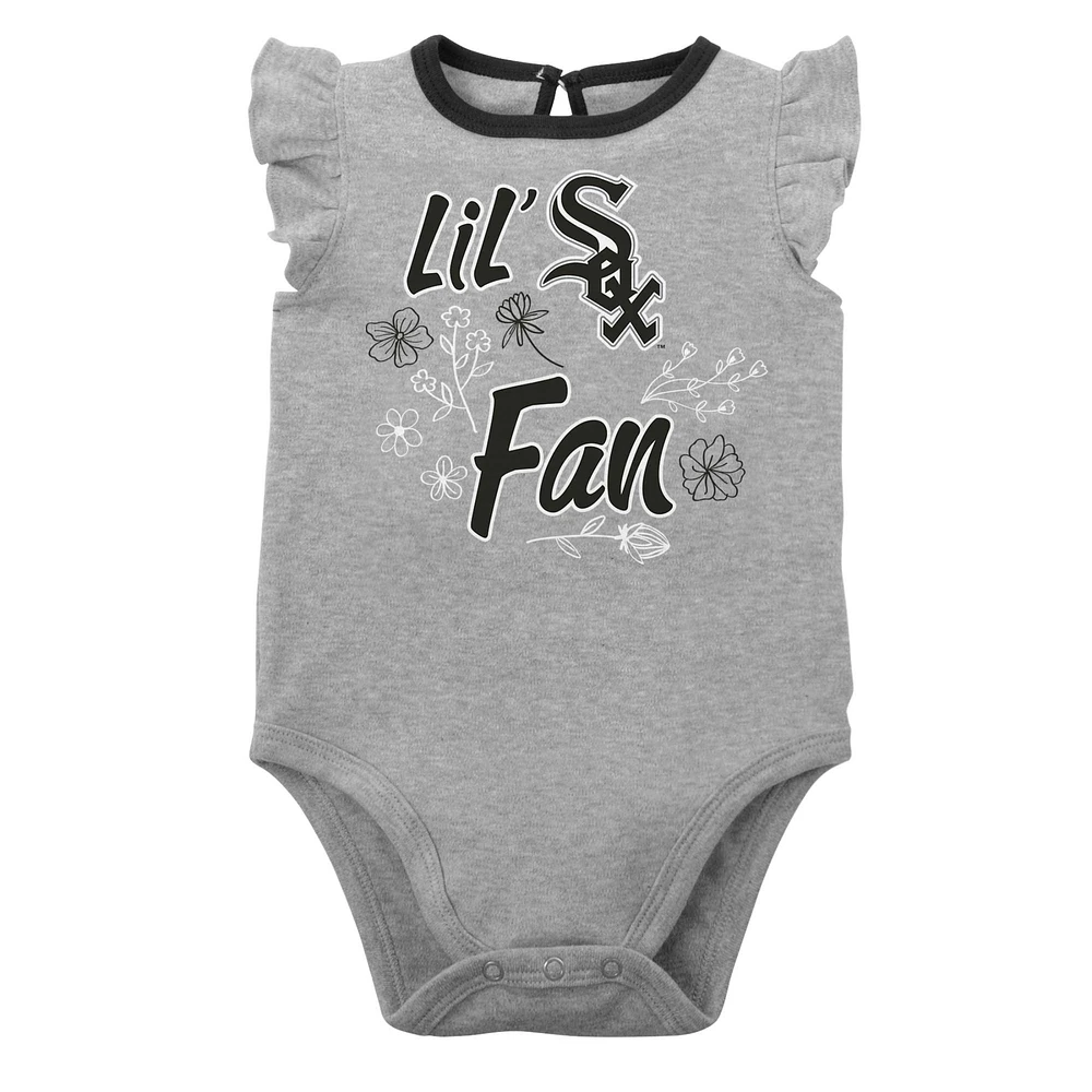 Girls Newborn & Infant Black/Heather Gray Chicago White Sox Little Fan Two-Pack Bodysuit Set