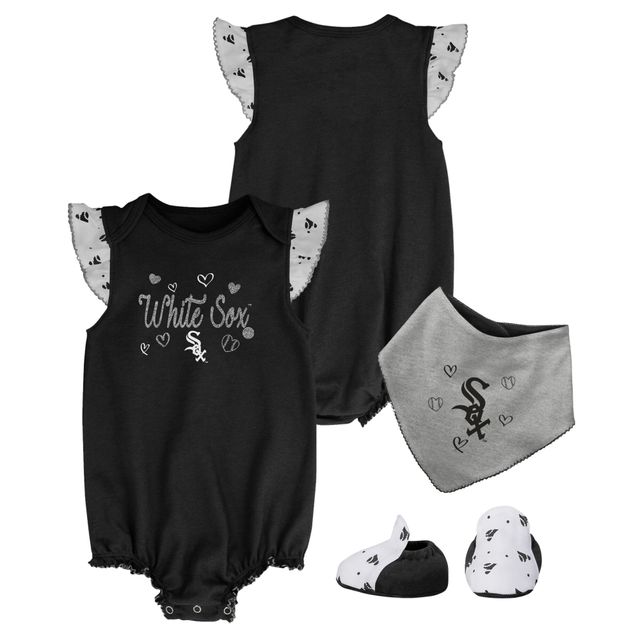 Ensemble 3 pièces avec bavoir et chaussons pour nouveau-né nourrisson, Chicago White Sox, Home Plate, noir