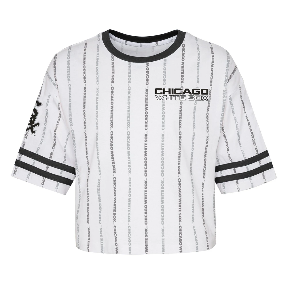 Girls Youth White Chicago Sox Ball Striped T-Shirt