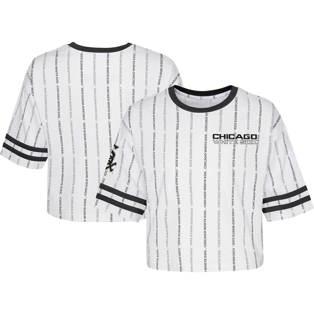 Girls Youth White Chicago Sox Ball Striped T-Shirt