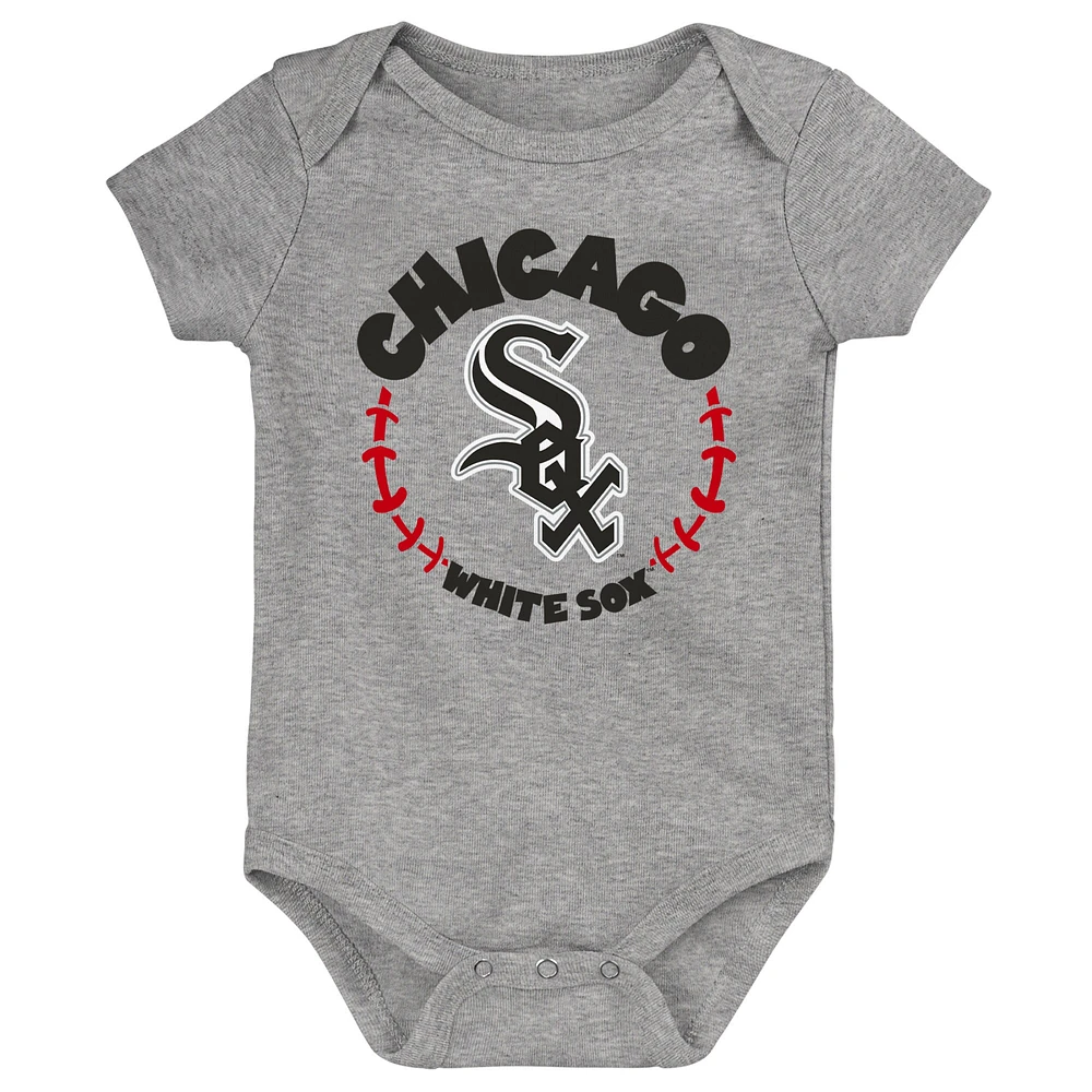 Infant Black/White/Heather Gray Chicago White Sox Biggest Little Fan 3-Pack Bodysuit Set