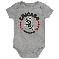 Infant Black/White/Heather Gray Chicago White Sox Biggest Little Fan 3-Pack Bodysuit Set