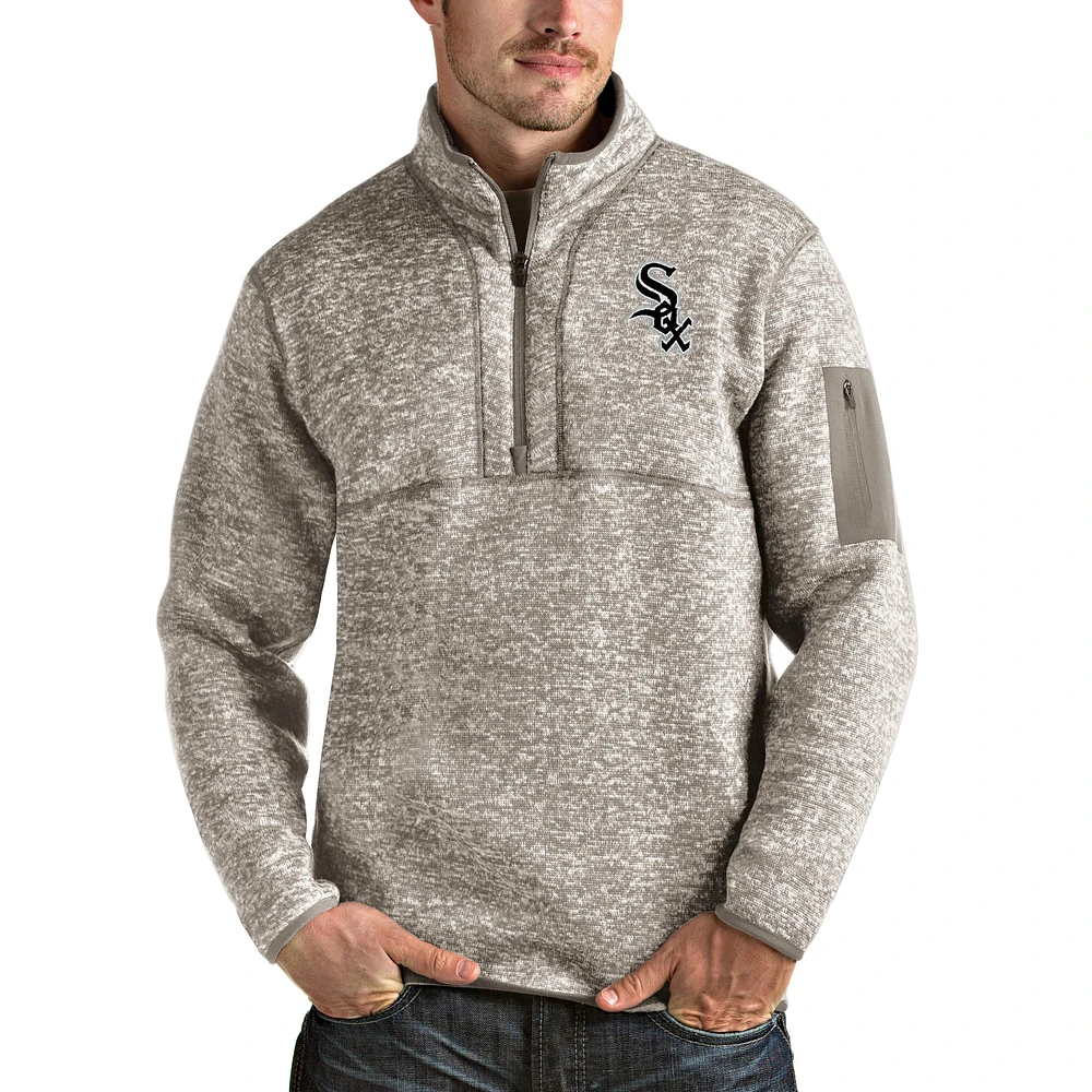 Men's Antigua Oatmeal Chicago White Sox Fortune Quarter-Zip Pullover Jacket