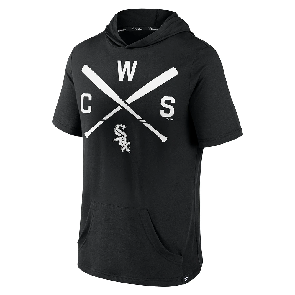 Men's Fanatics Black Chicago White Sox Iconic Rebel Short Sleeve Hooded Top