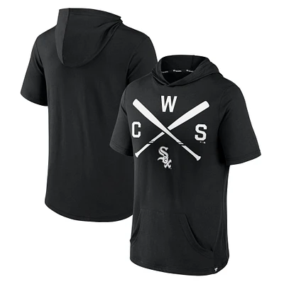 Men's Fanatics Black Chicago White Sox Iconic Rebel Short Sleeve Hooded Top
