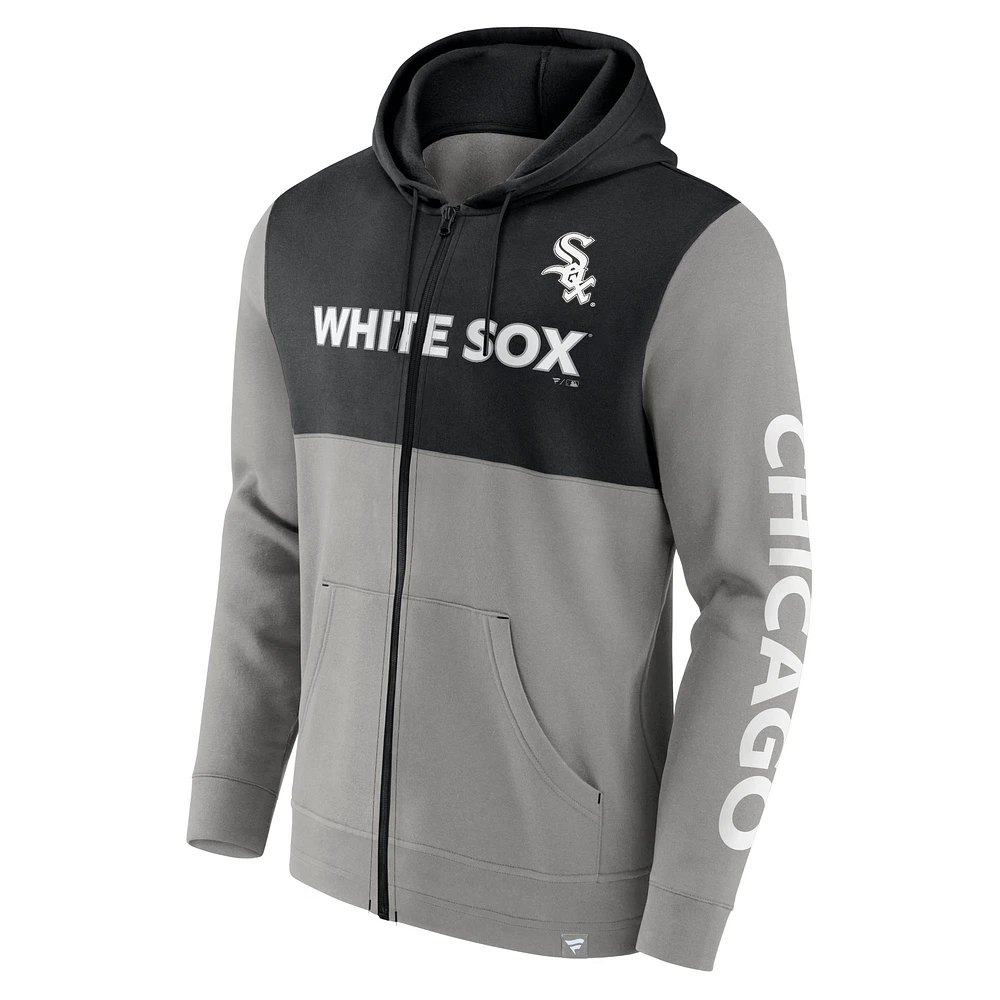 Sweat à capuche entièrement zippé pour hommes Fanatics gris/noir Chicago White Sox Ace