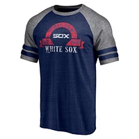 Men's Fanatics Heather Navy Chicago White Sox Utility Two-Stripe Raglan Tri-Blend T-Shirt