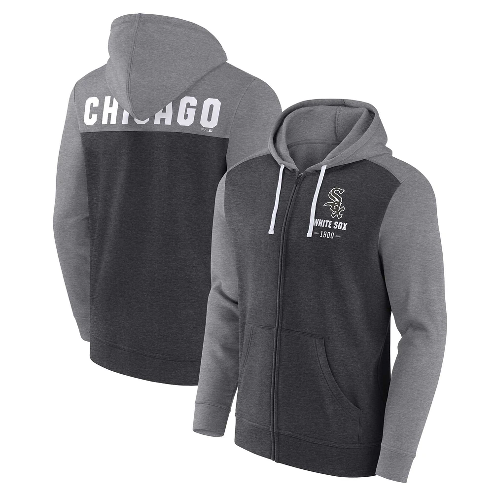 Men's Fanatics Heathered Charcoal/Heathered Gray Chicago White Sox Blown Away Full-Zip Hoodie