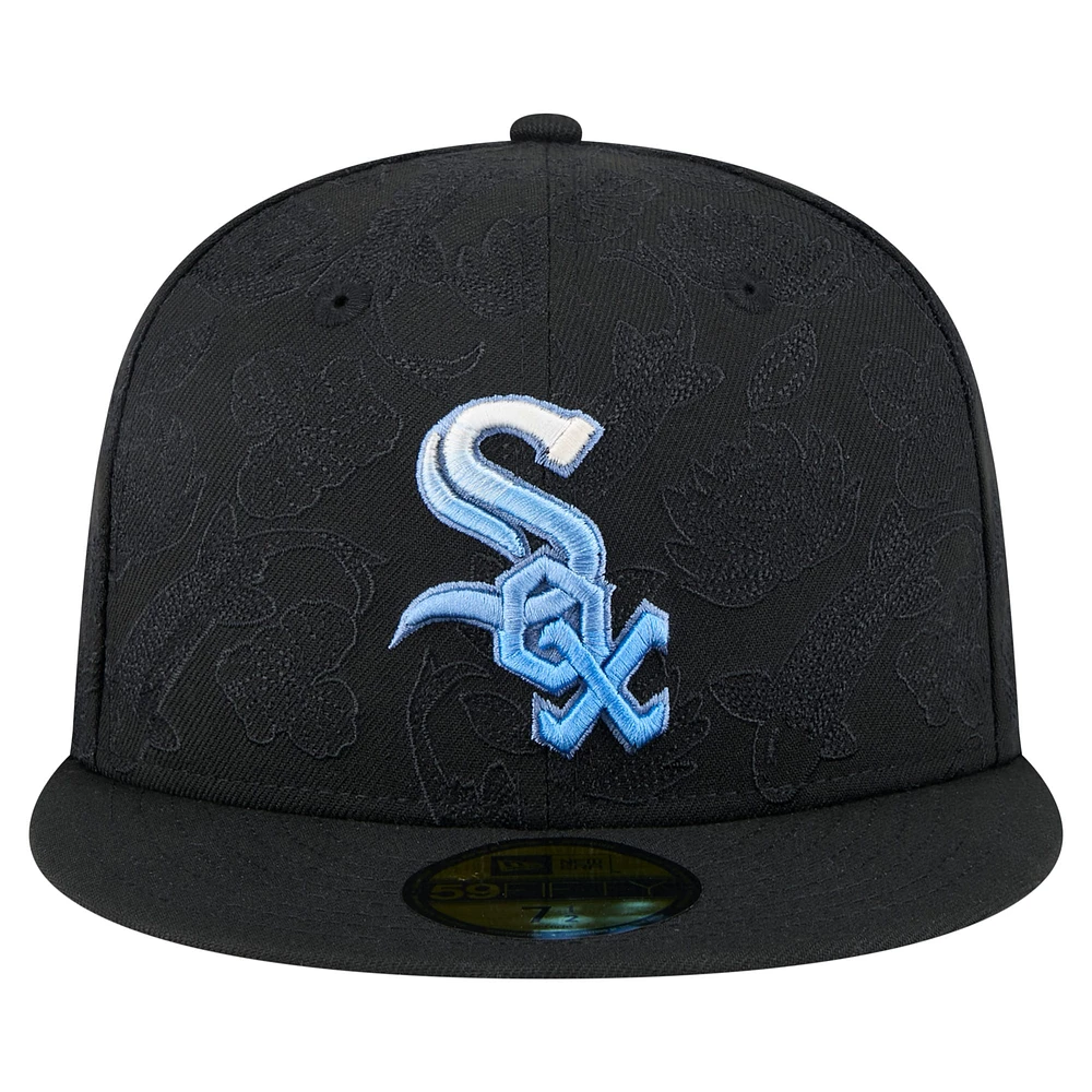 Men's New Era Black Chicago White Sox Tonal Koi 59FIFTY Fitted Hat