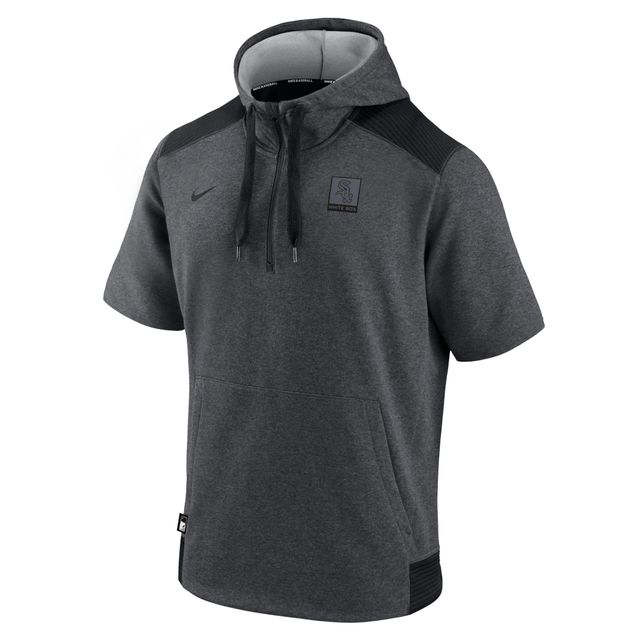 Sweat à capuche manches courtes et zip quart de Performance Nike pour homme, charbon chiné/noir, Chicago White Sox Authentic Collection Dry Flux