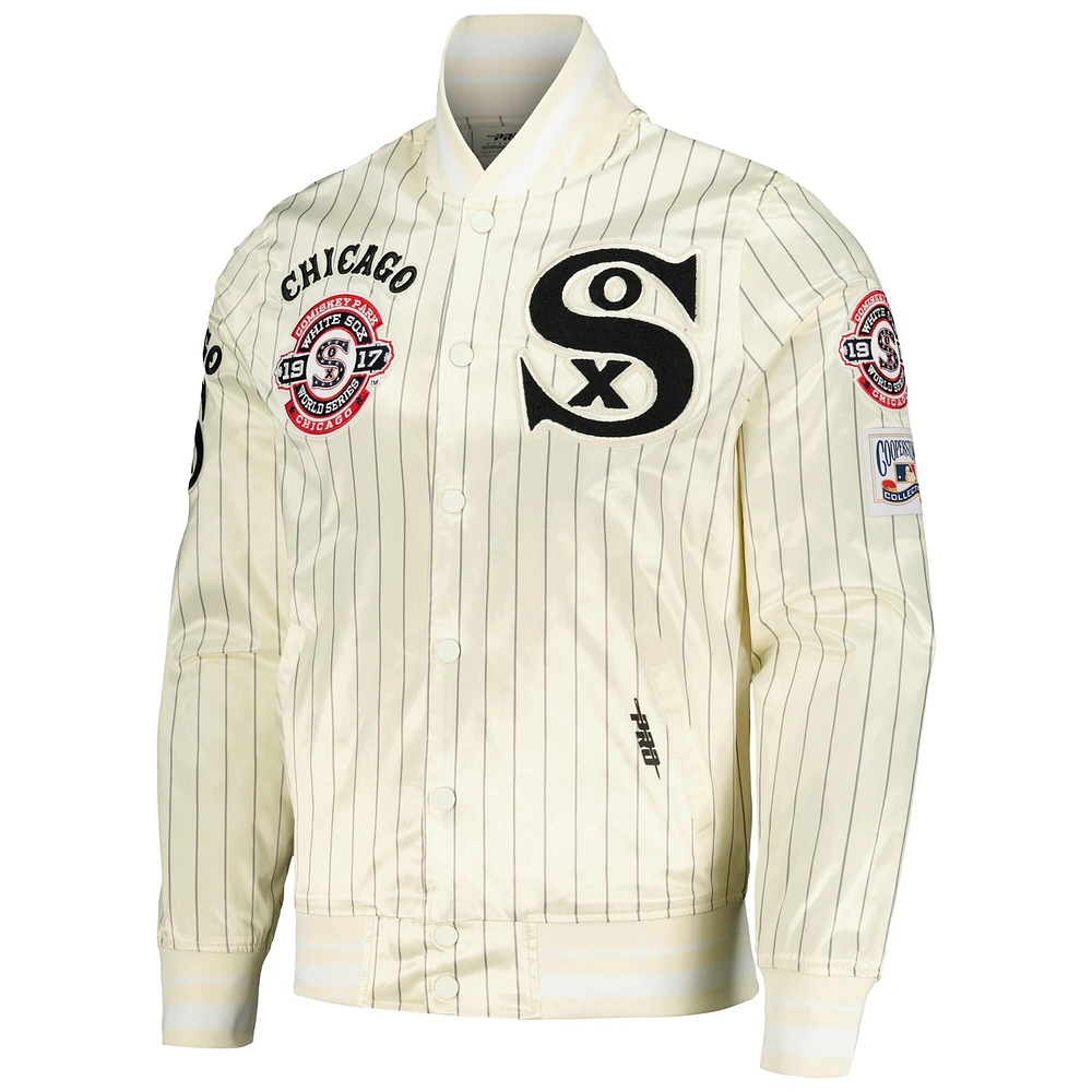 Men's Pro Standard Cream Chicago White Sox Cooperstown Collection Pinstripe Retro Classic Satin Full-Snap Jacket
