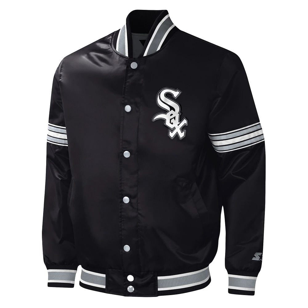 Men's Starter Black Chicago White Sox Midfield Satin Full-Snap Varsity Jacket