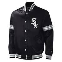 Men's Starter Black Chicago White Sox Midfield Satin Full-Snap Varsity Jacket