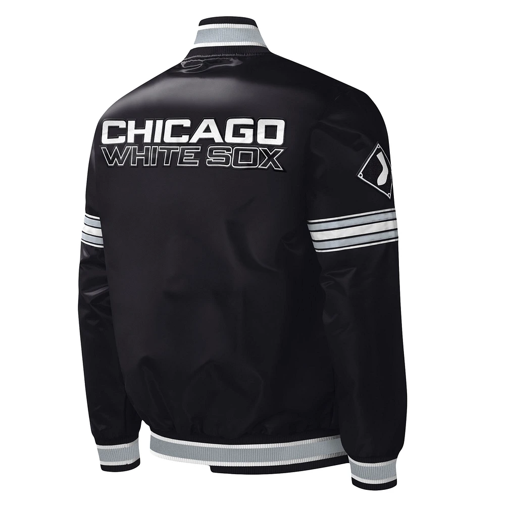 Men's Starter Black Chicago White Sox Midfield Satin Full-Snap Varsity Jacket