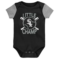 Lot de trois bavoirs et chaussons pour nouveau-né bébé Noir/gris chiné Chicago White Sox Little Champ