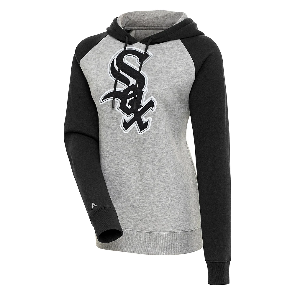 Women's Antigua  Heather Gray/Black Chicago White Sox Victory Raglan Sleeve Pullover Hoodie