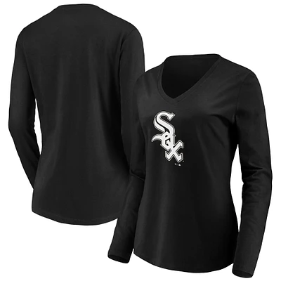 T-shirt à manches longues et col en V avec logo officiel des Chicago White Sox Fanatics pour femmes, noir