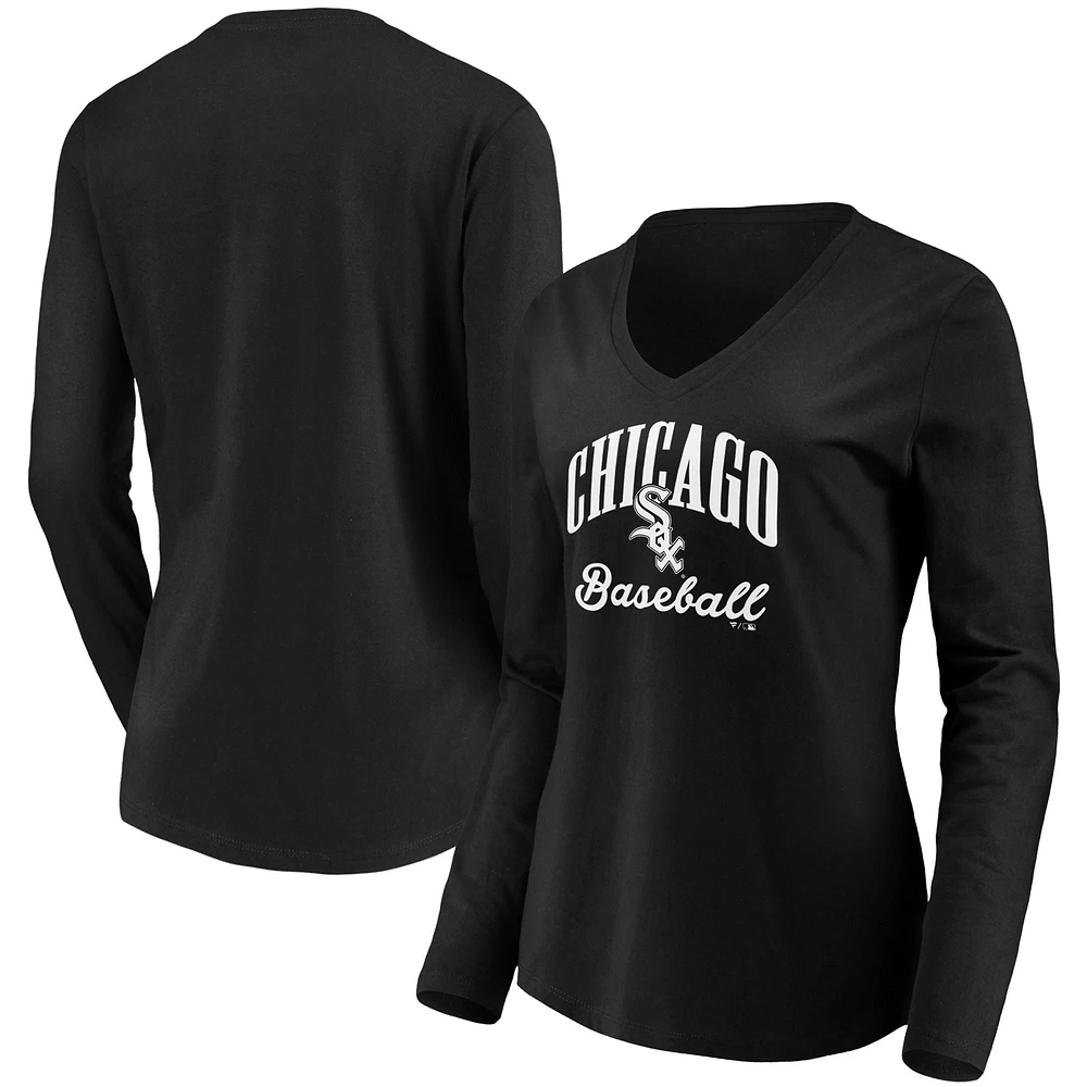 Women's Fanatics Black Chicago White Sox Victory Script V-Neck Long Sleeve T-Shirt