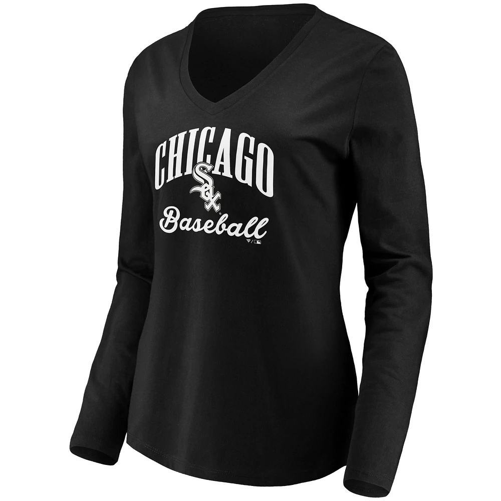 Women's Fanatics Black Chicago White Sox Victory Script V-Neck Long Sleeve T-Shirt