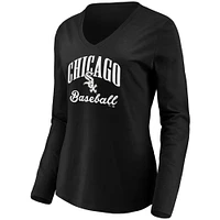 Women's Fanatics Black Chicago White Sox Victory Script V-Neck Long Sleeve T-Shirt
