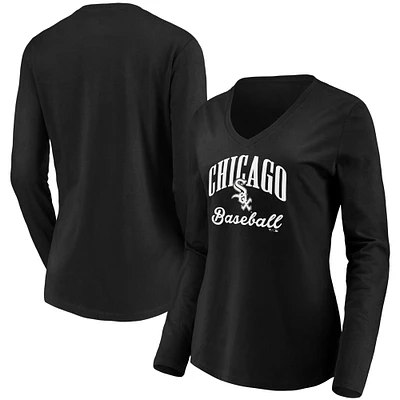 Women's Fanatics Black Chicago White Sox Victory Script V-Neck Long Sleeve T-Shirt