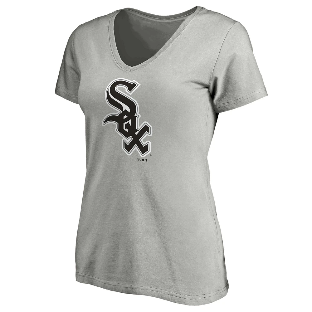 Women's Fanatics Heathered Gray Chicago White Sox Core Official Logo V-Neck T-Shirt