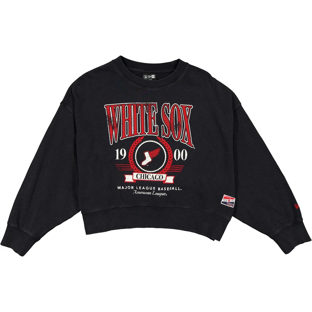 Women's New Era  Black Chicago White Sox 2025 City Connect Cropped Enzyme Wash Pullover Sweatshirt