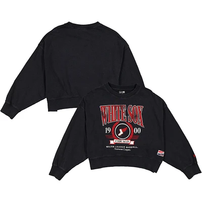 Women's New Era  Black Chicago White Sox 2025 City Connect Cropped Enzyme Wash Pullover Sweatshirt