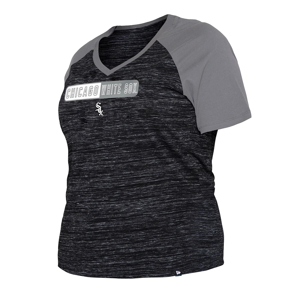 Women's New Era Black Chicago White Sox Plus Space Dye Raglan V-Neck T-Shirt
