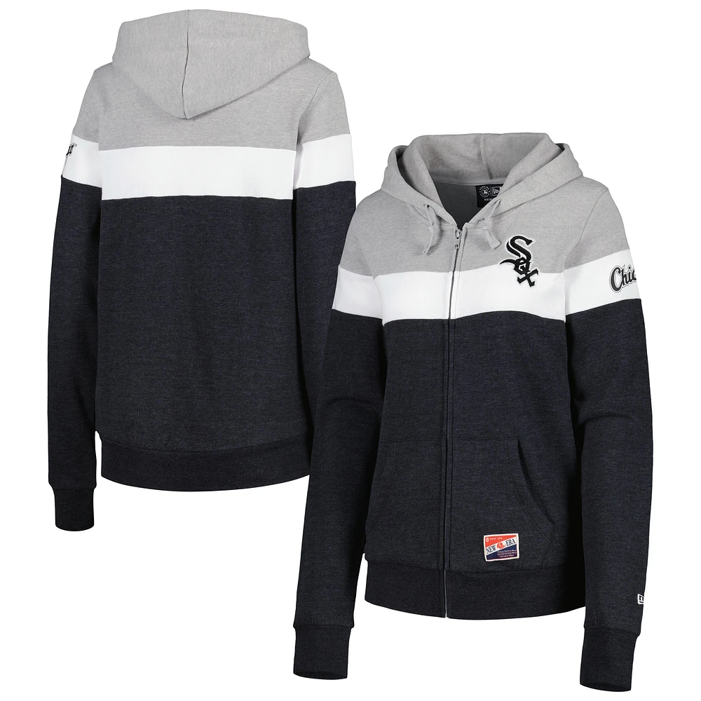 Blouson à capuche et fermeture éclair intégrale New Era Heather Black Chicago White Sox pour femme