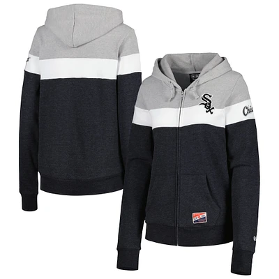 Blouson à capuche et fermeture éclair intégrale New Era Heather Black Chicago White Sox pour femme